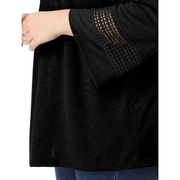 Women's Plus Size Crochet Panel Kimono Raglan Sleeves Tops Black - Picture 6 of 6
